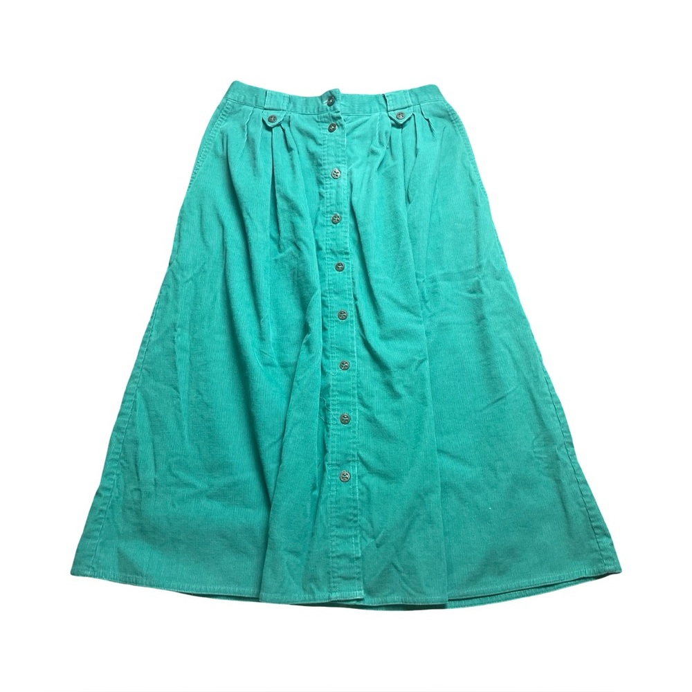 Vintage 90s A-Line Koret Teal Corduroy Midi / Maxi Skirt